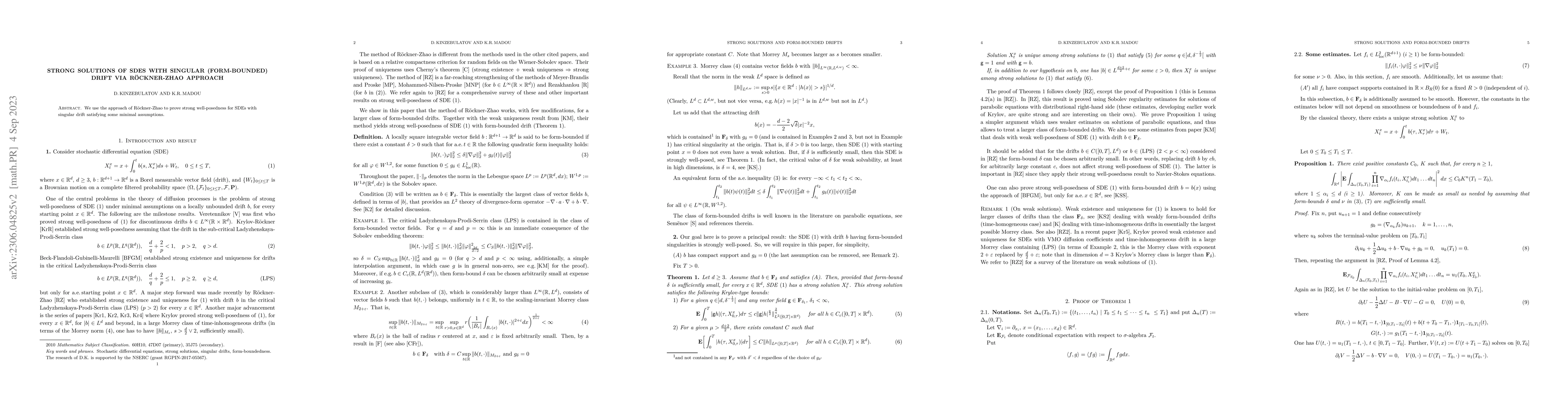 Thumbnail for Strong solutions of SDEs with singular (form-bounded) drift via
  Roeckner-Zhao approach