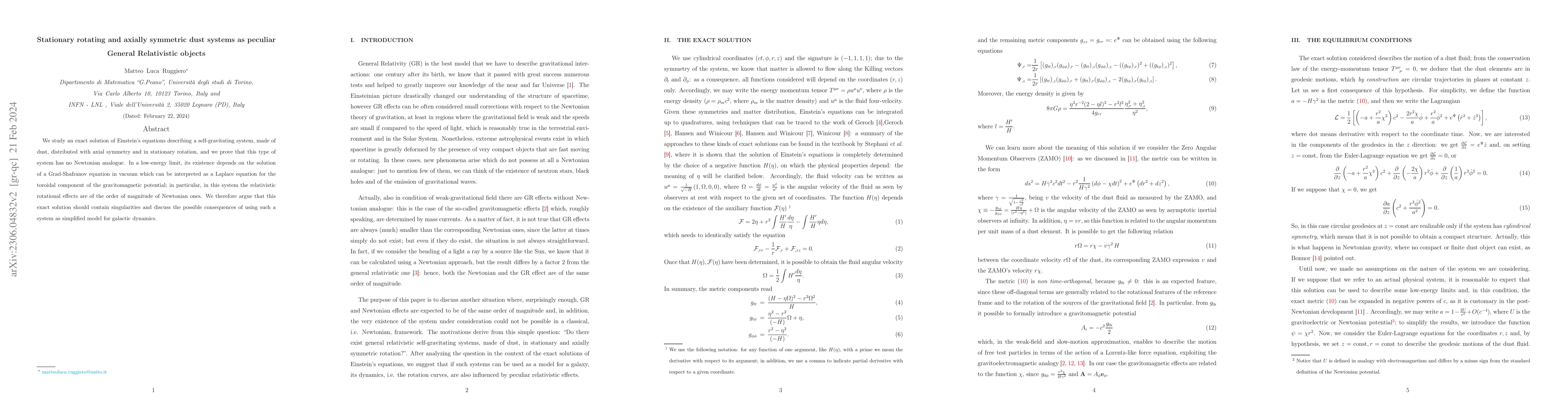 Thumbnail for Stationary rotating and axially symmetric dust systems as peculiar
  General Relativistic objects