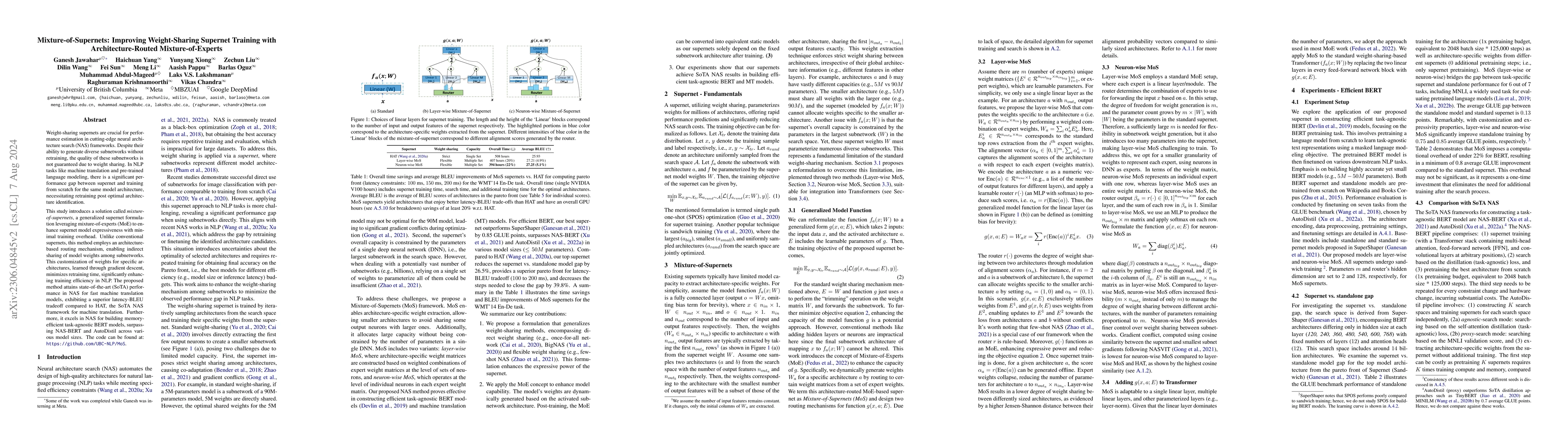 Thumbnail for Mixture-of-Supernets: Improving Weight-Sharing Supernet Training with
  Architecture-Routed Mixture-of-Experts