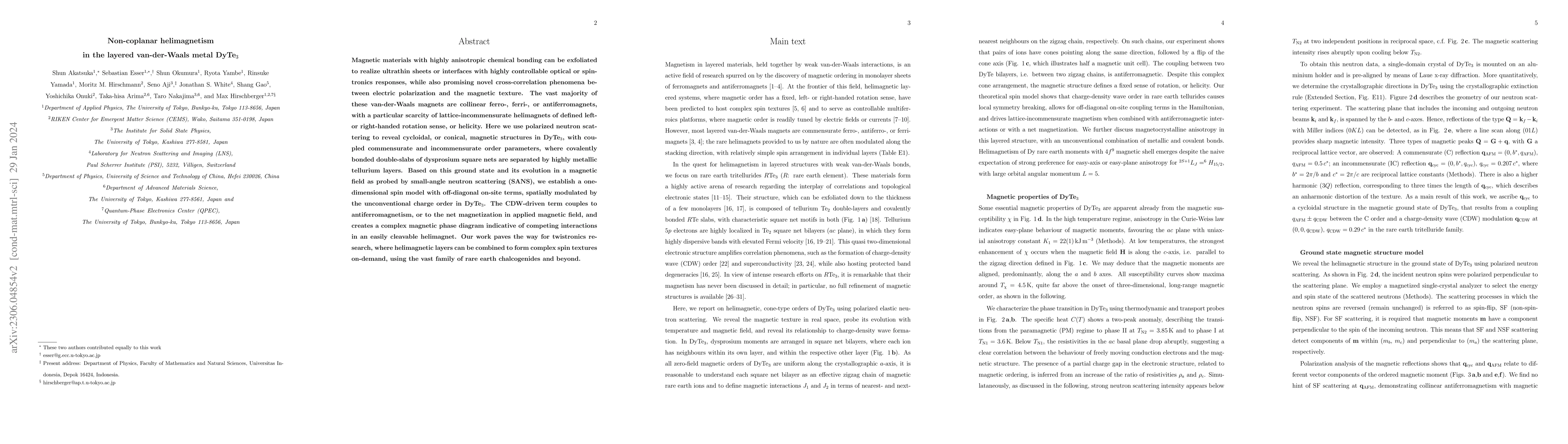 Thumbnail for Non-coplanar helimagnetism in the layered van-der-Waals metal DyTe$_3$