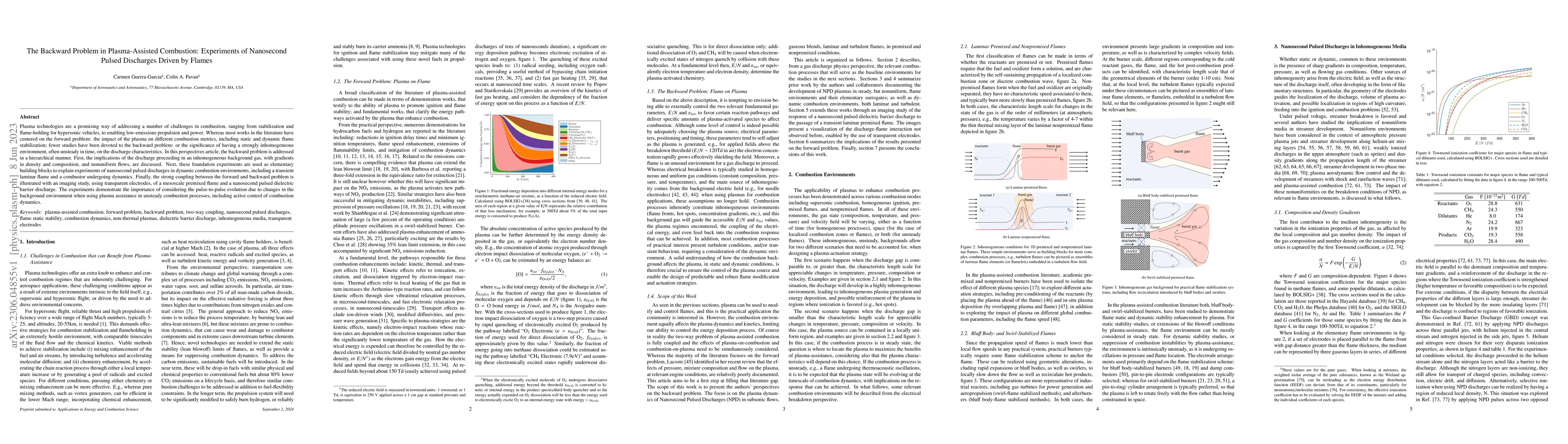 Thumbnail for The Backward Problem in Plasma-Assisted Combustion: Experiments of
  Nanosecond Pulsed Discharges Driven by Flames