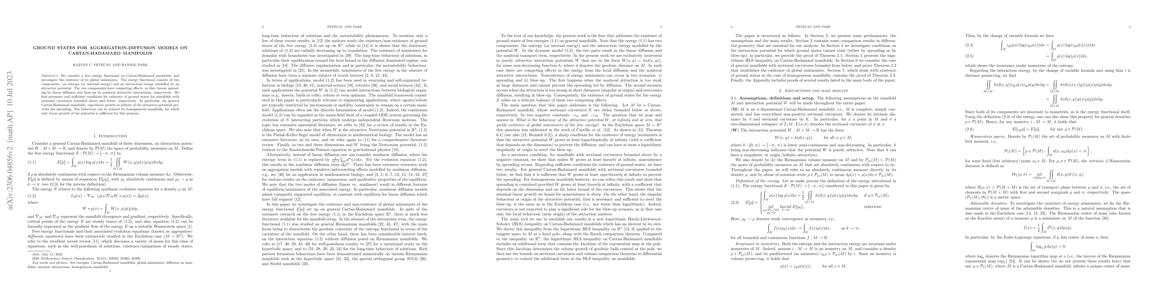 Thumbnail for Ground states for aggregation-diffusion models on Cartan-Hadamard
  manifolds