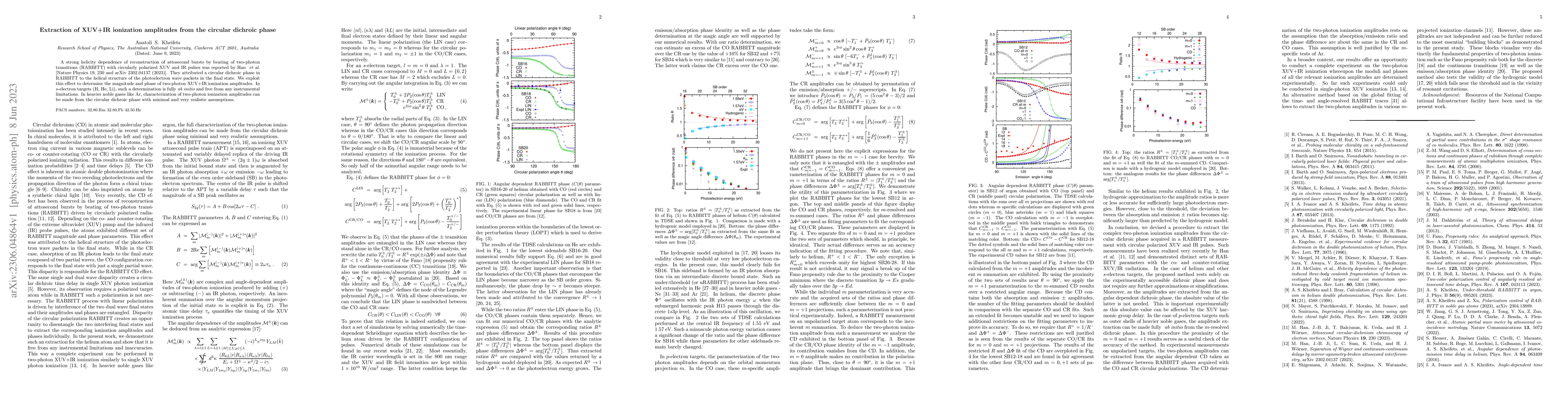 Thumbnail for Extraction of XUV+IR ionization amplitudes from the circular dichroic
  phase