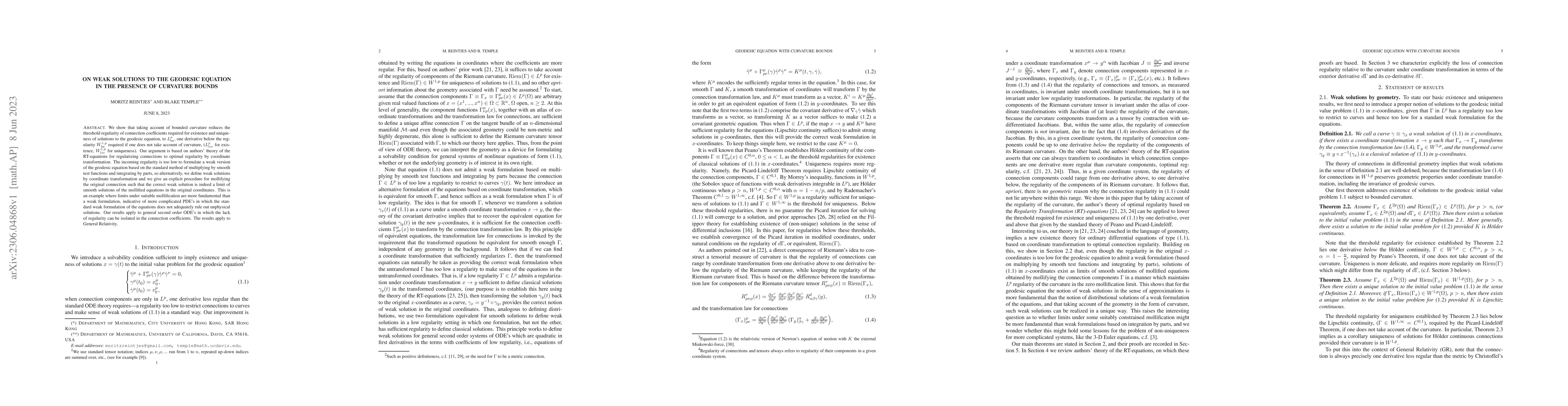 Thumbnail for On Weak Solutions to the Geodesic Equation in the Presence of Curvature
  Bounds
