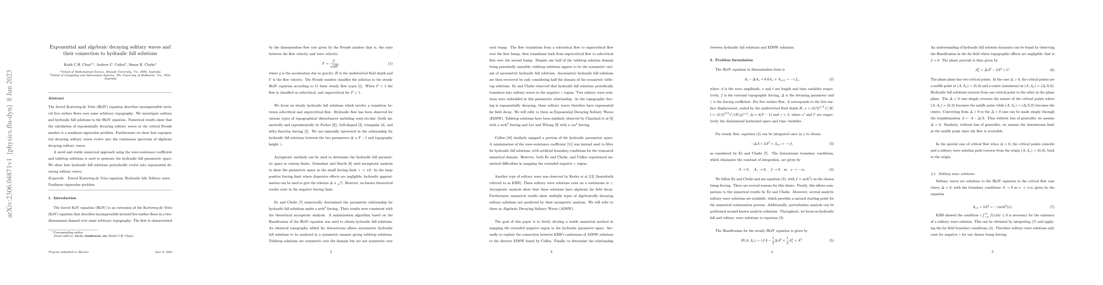 Thumbnail for Exponential and algebraic decaying solitary waves and their connection
  to hydraulic fall solutions