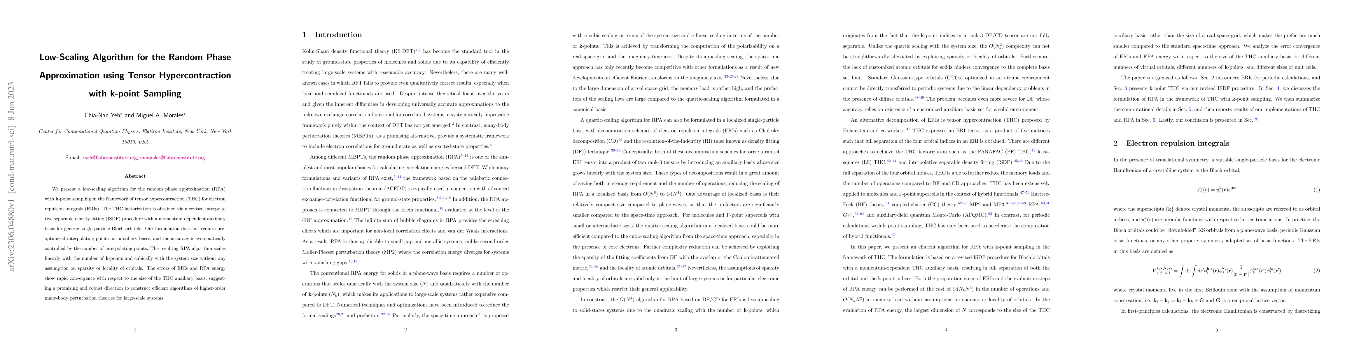 Thumbnail for Low-Scaling Algorithm for the Random Phase Approximation using Tensor
  Hypercontraction with k-point Sampling