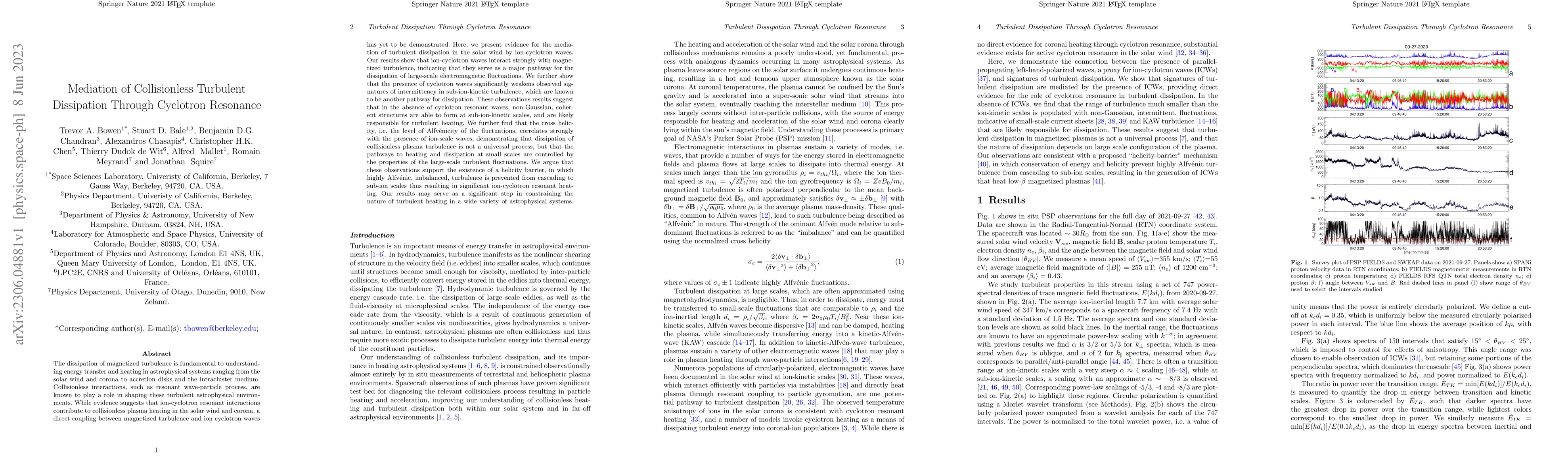 Thumbnail for Mediation of Collisionless Turbulent Dissipation Through Cyclotron
  Resonance