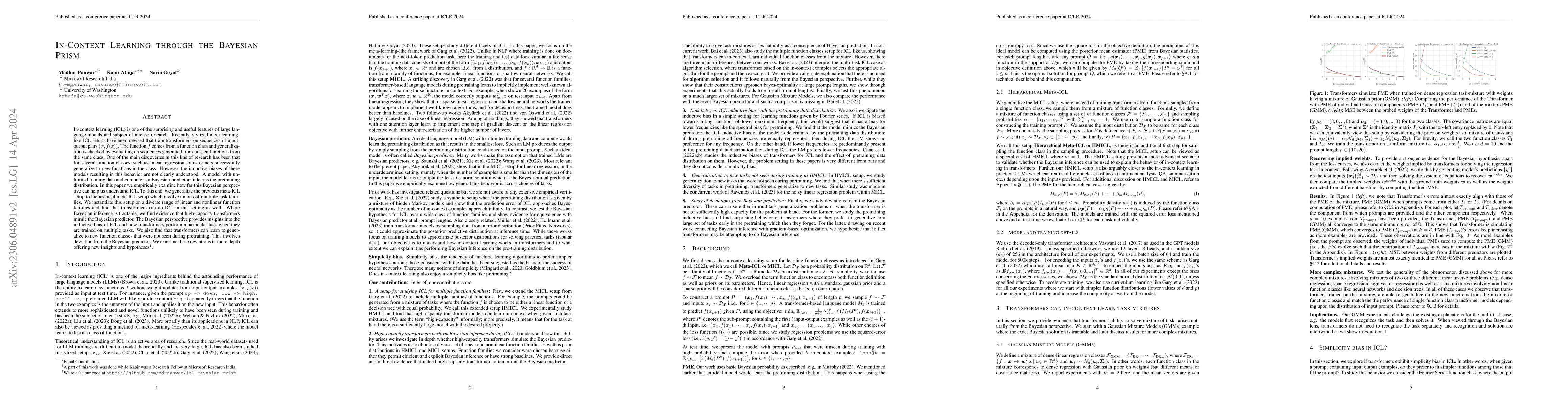 Thumbnail for In-Context Learning through the Bayesian Prism