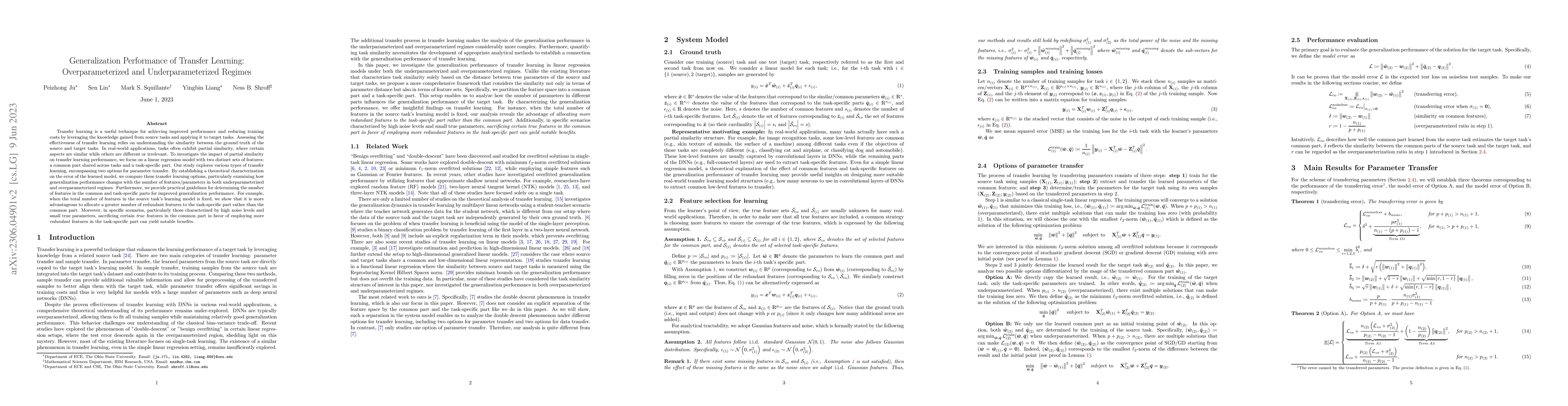 Thumbnail for Generalization Performance of Transfer Learning: Overparameterized and
  Underparameterized Regimes