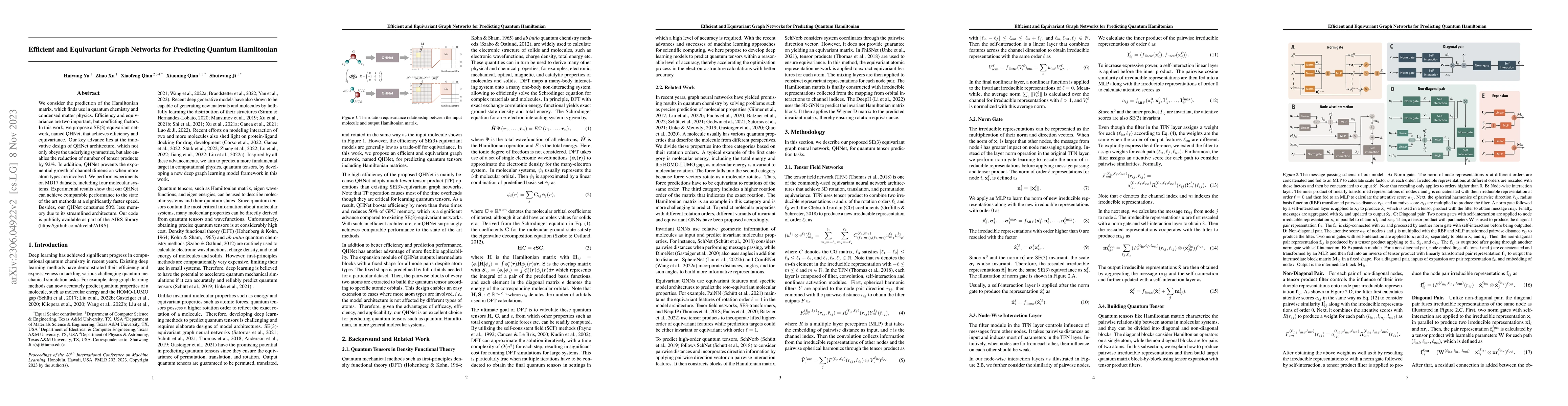 Thumbnail for Efficient and Equivariant Graph Networks for Predicting Quantum
  Hamiltonian