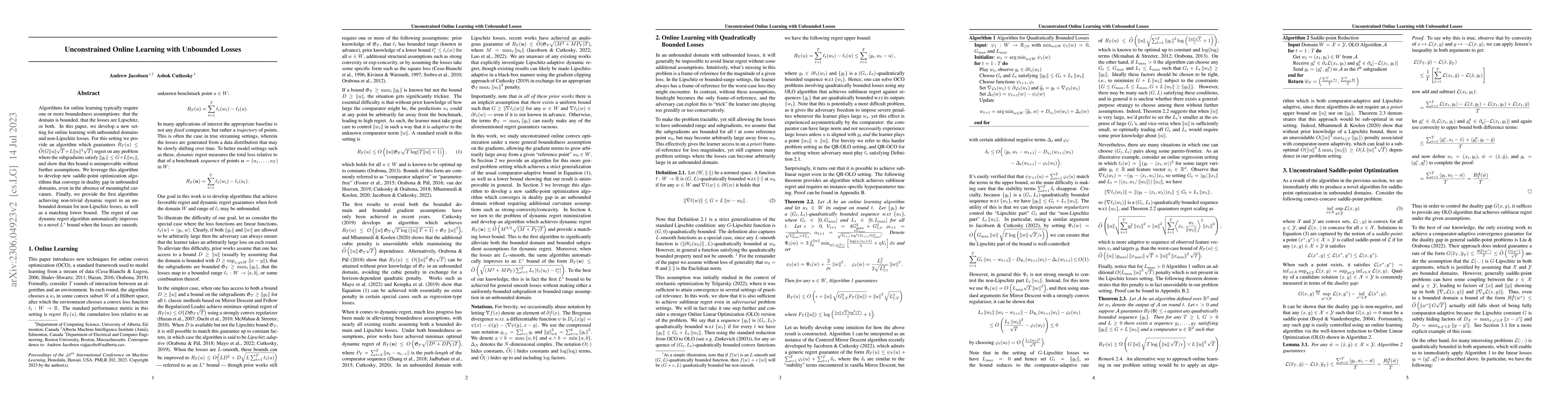 Thumbnail for Unconstrained Online Learning with Unbounded Losses