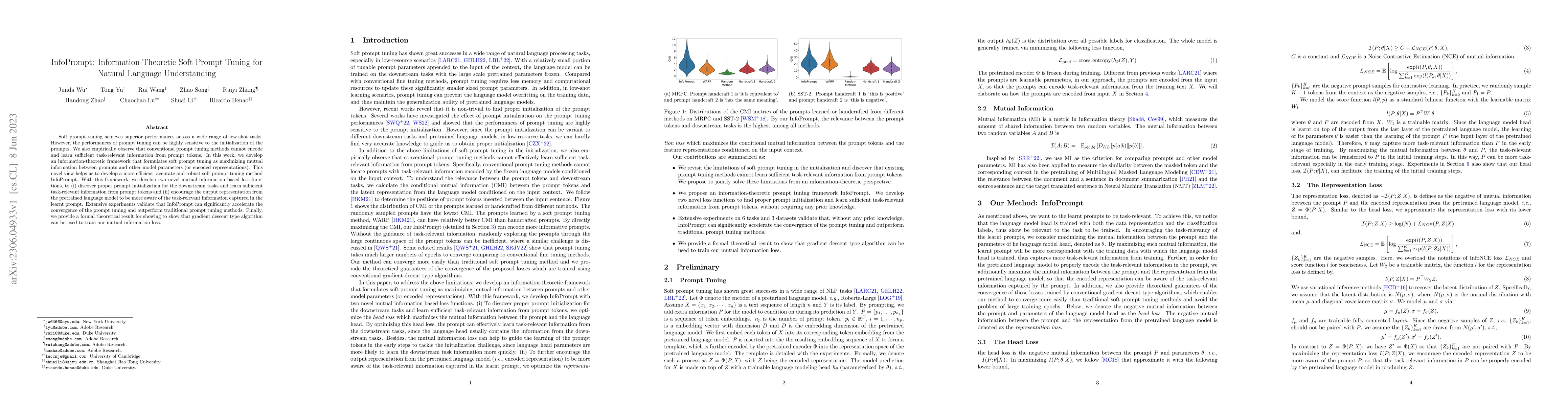 Thumbnail for InfoPrompt: Information-Theoretic Soft Prompt Tuning for Natural
  Language Understanding