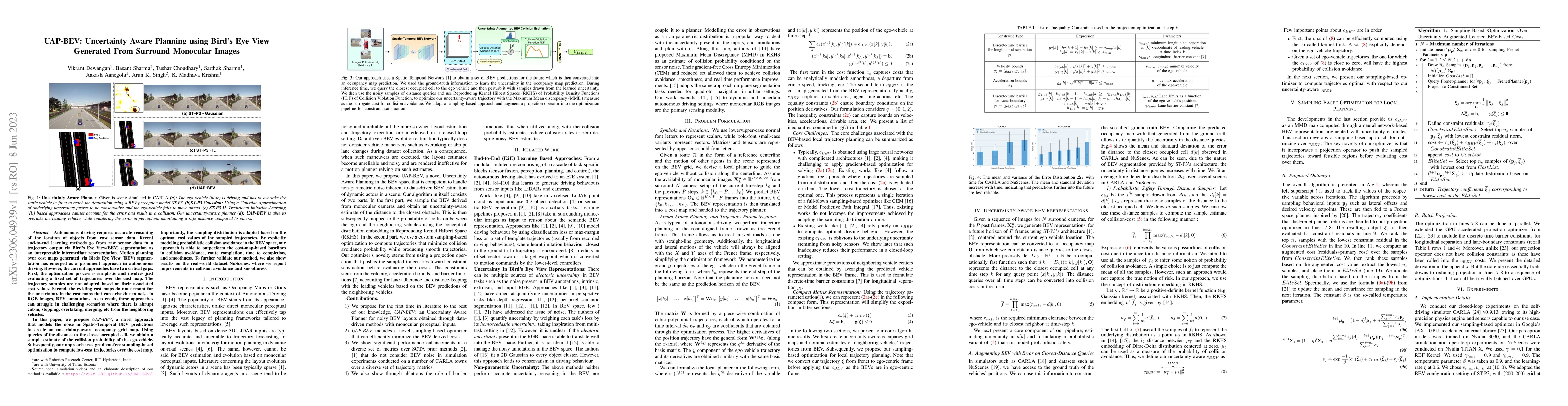Thumbnail for UAP-BEV: Uncertainty Aware Planning using Bird's Eye View generated from
  Surround Monocular Images