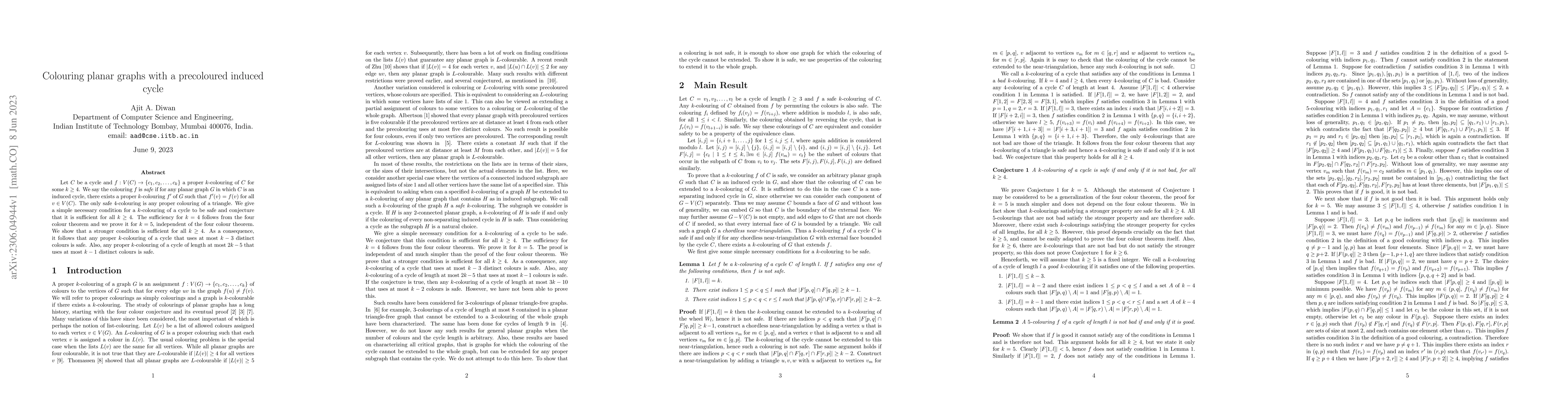 Thumbnail for Colouring planar graphs with a precoloured induced cycle