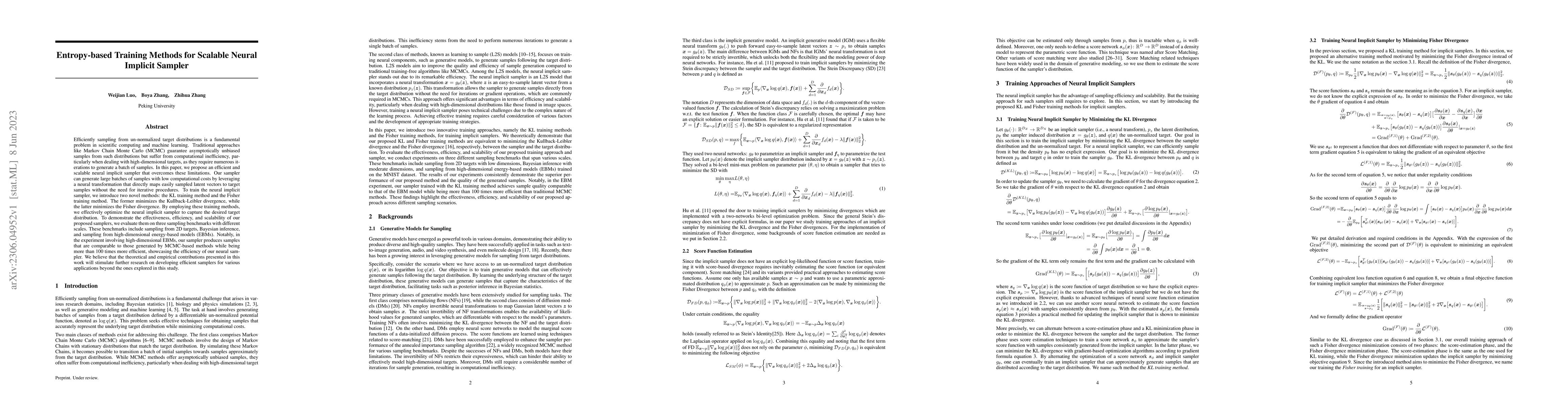Thumbnail for Entropy-based Training Methods for Scalable Neural Implicit Sampler