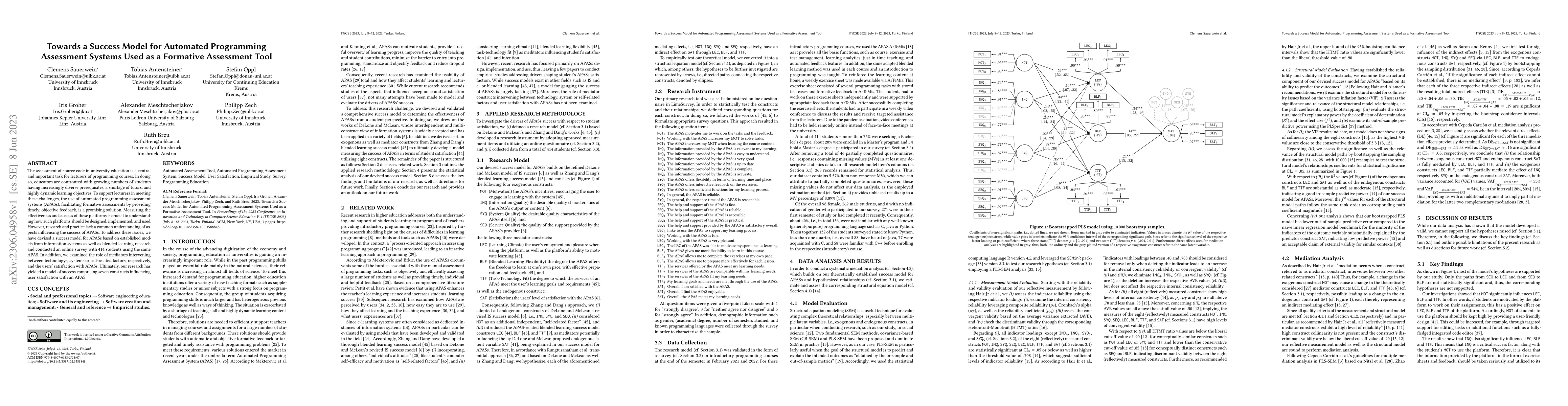 Thumbnail for Towards a Success Model for Automated Programming Assessment Systems
  Used as a Formative Assessment Tool
