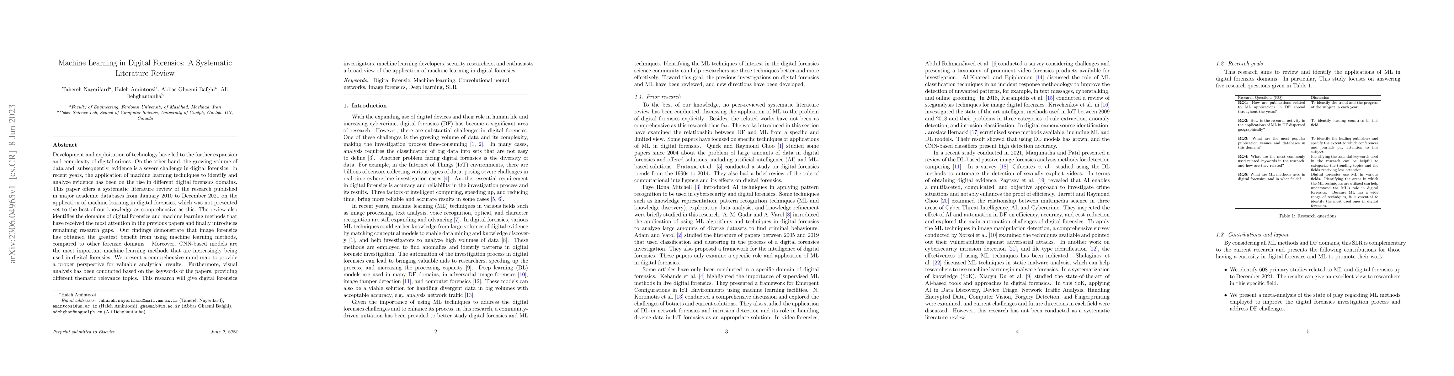 Thumbnail for Machine Learning in Digital Forensics: A Systematic Literature Review