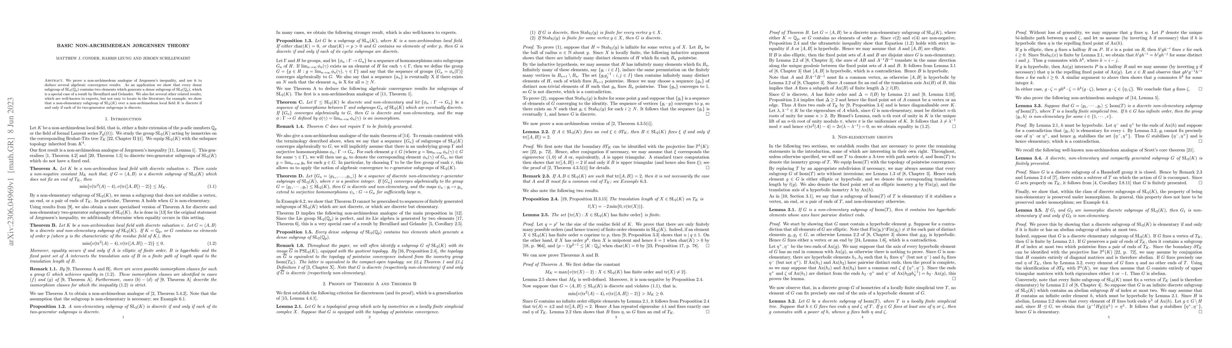 Thumbnail for Basic Non-Archimedean J{\o}rgensen Theory