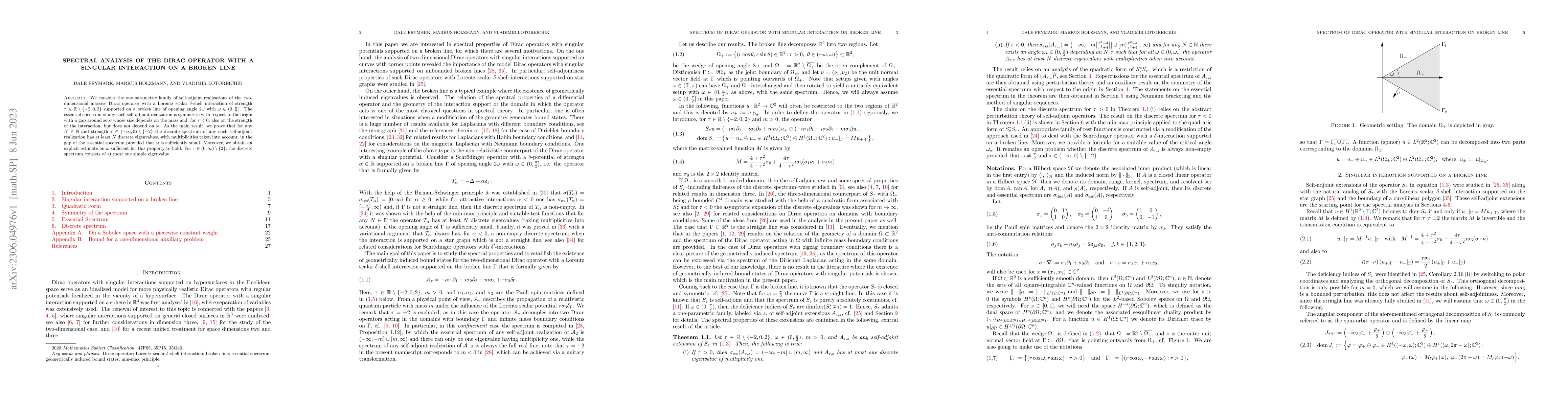 Thumbnail for Spectral analysis of the Dirac operator with a singular interaction on a
  broken line