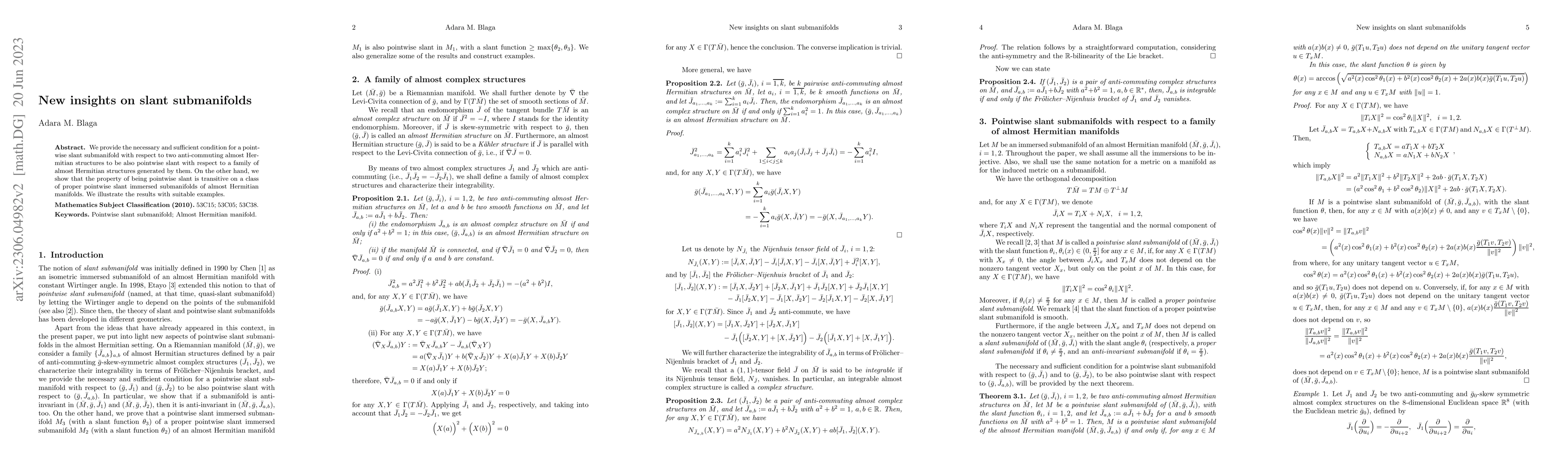 Thumbnail for New insights on slant submanifolds