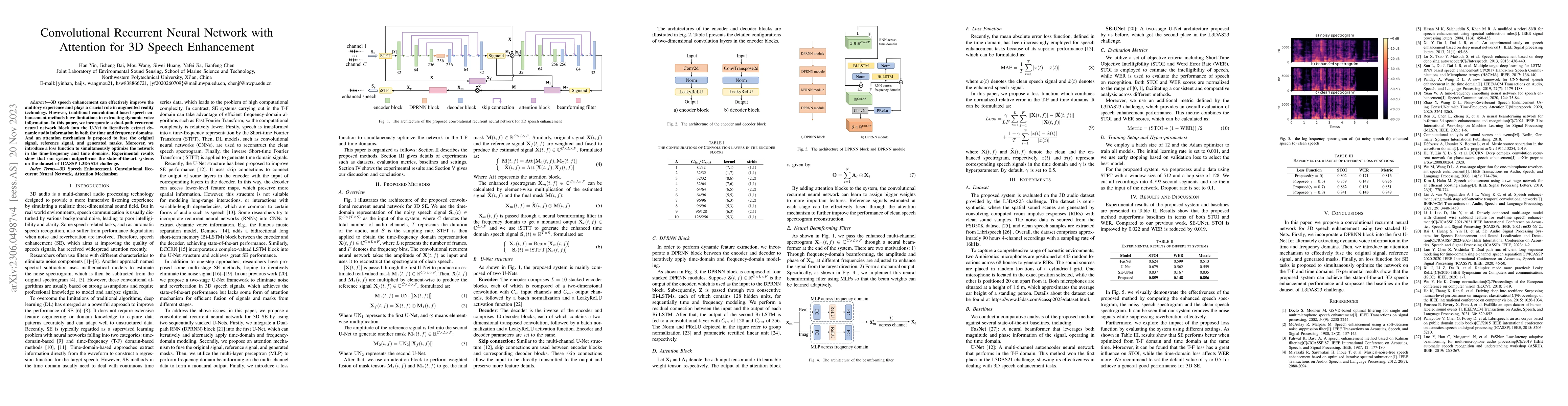 Thumbnail for Convolutional Recurrent Neural Network with Attention for 3D Speech
  Enhancement