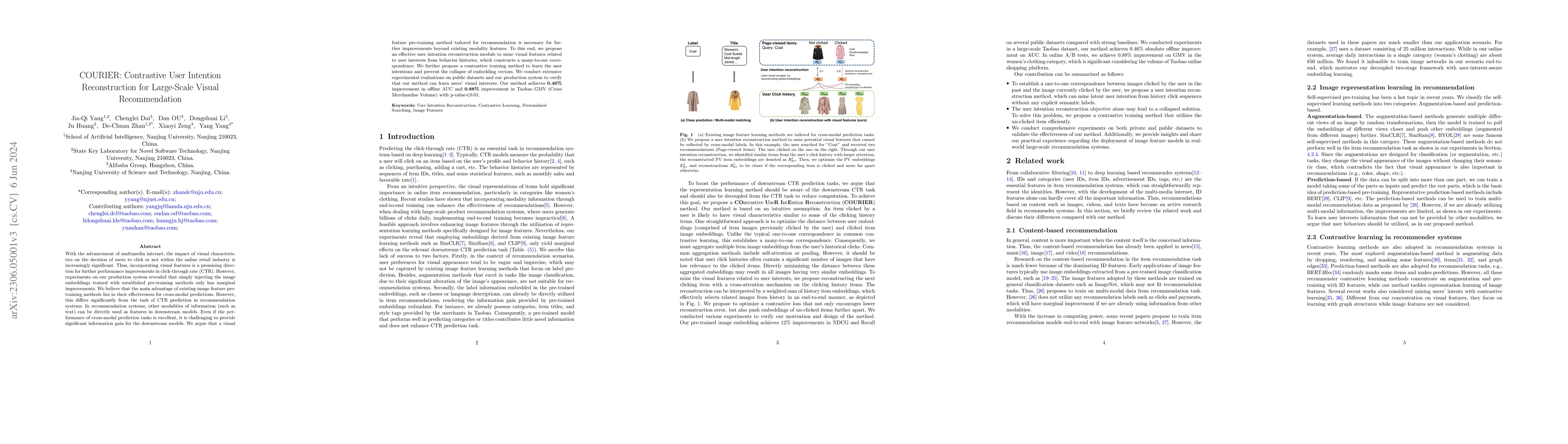 Thumbnail for COURIER: Contrastive User Intention Reconstruction for Large-Scale
  Visual Recommendation