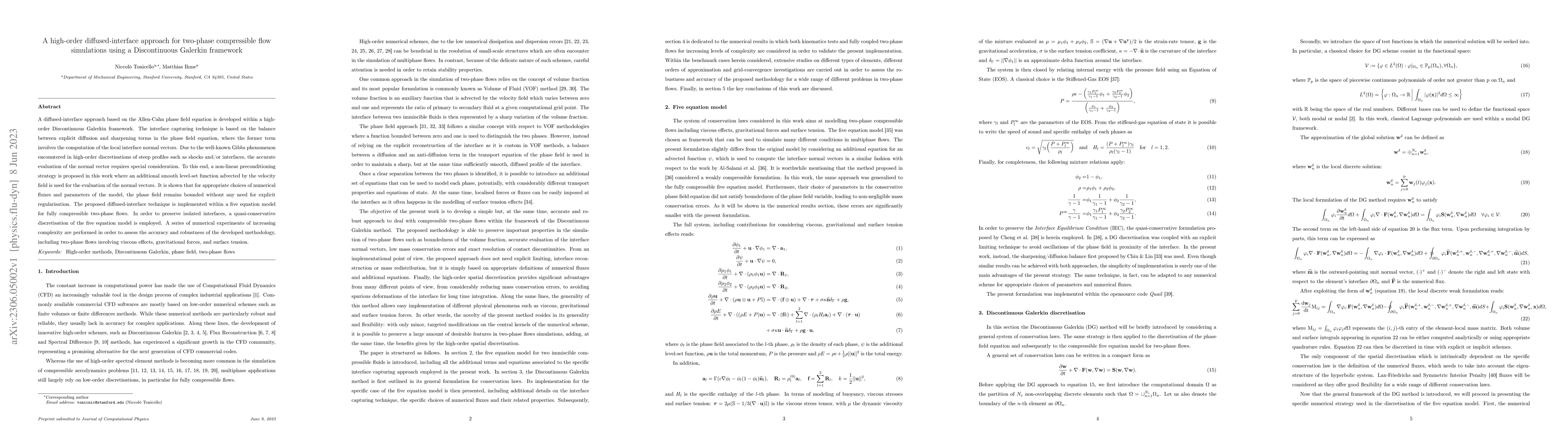 Thumbnail for A high-order diffused-interface approach for two-phase compressible flow
  simulations using a Discontinuous Galerkin framework
