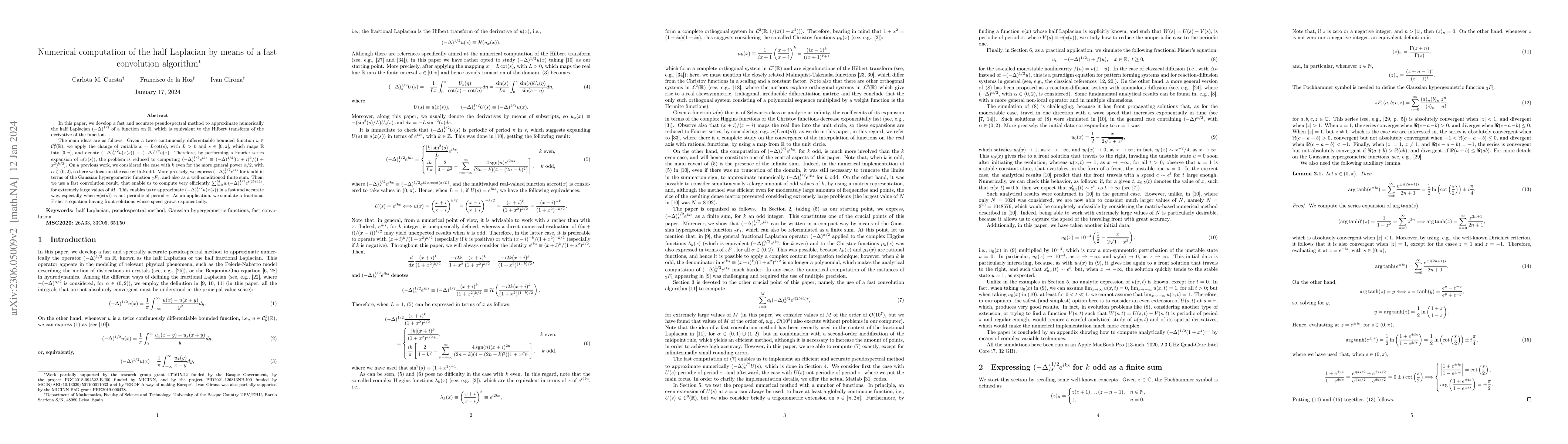 Thumbnail for Numerical computation of the half Laplacian by means of a fast
  convolution algorithm