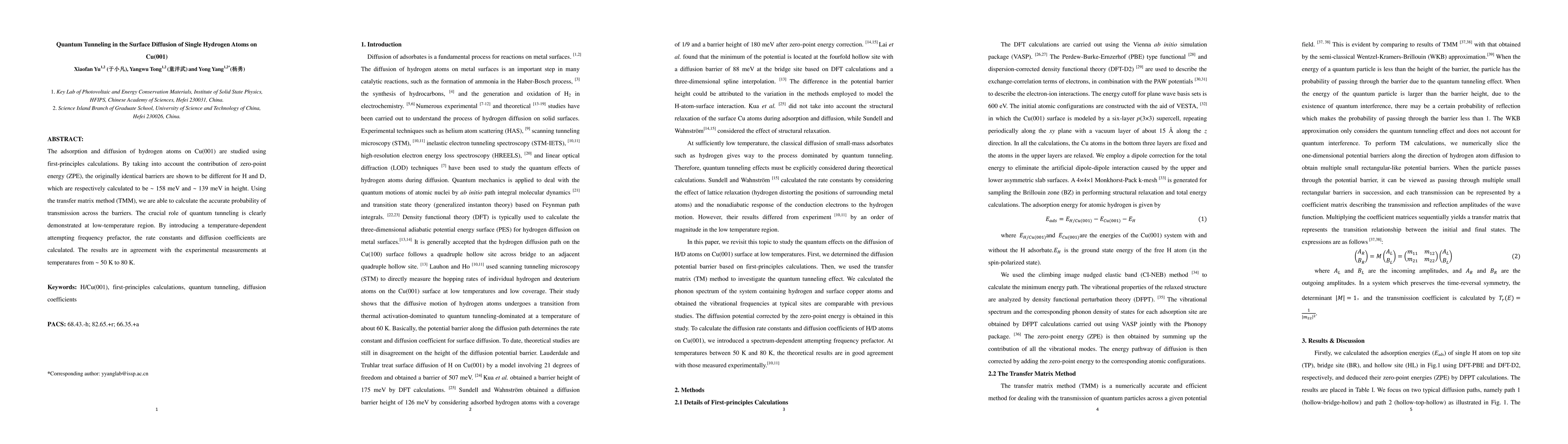 Thumbnail for Quantum Tunneling in the Surface Diffusion of Single Hydrogen Atoms on
  Cu(001)