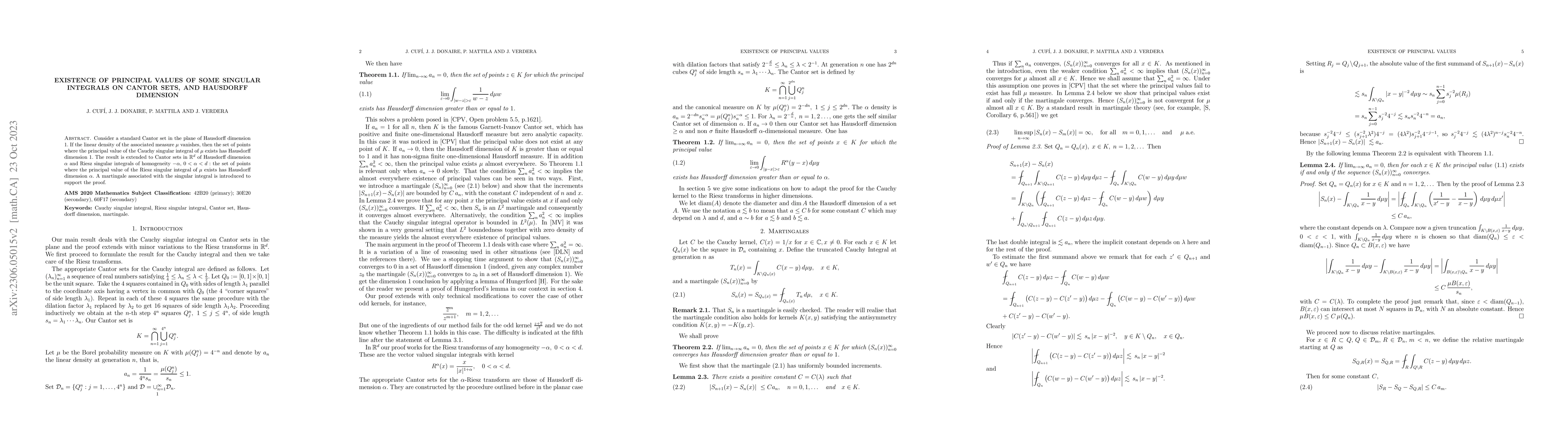 Thumbnail for Existence of principal values of some singular integrals on Cantor sets,
  and Hausdorff dimension