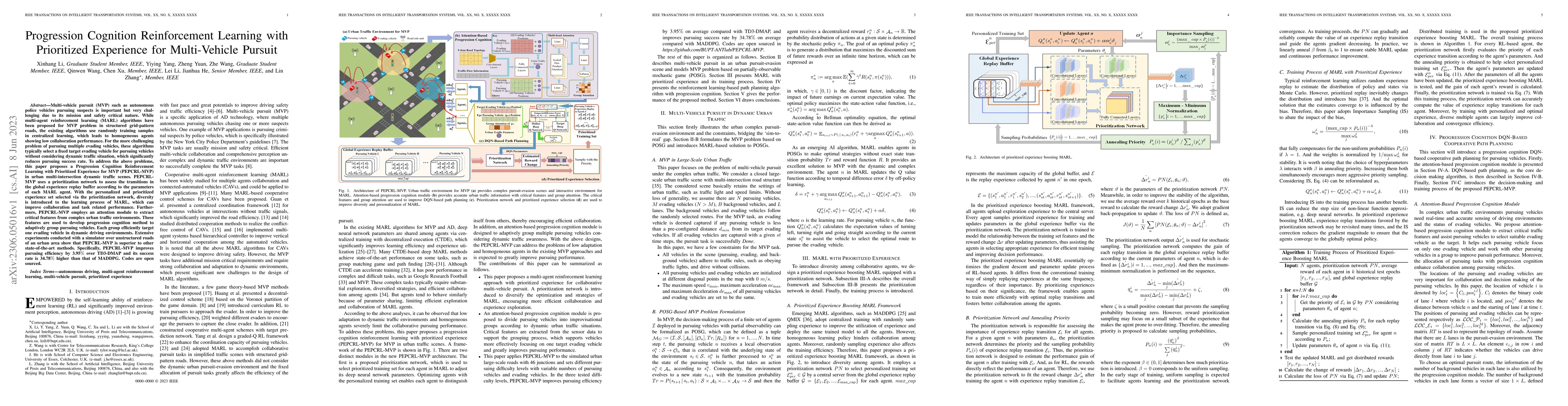 Thumbnail for Progression Cognition Reinforcement Learning with Prioritized Experience
  for Multi-Vehicle Pursuit