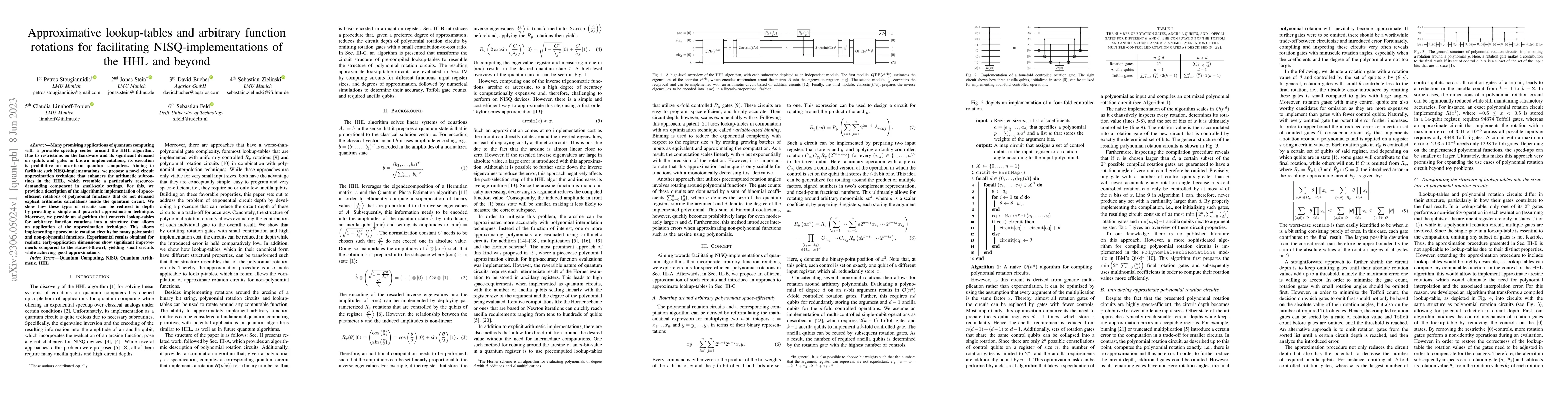 Thumbnail for Approximative lookup-tables and arbitrary function rotations for
  facilitating NISQ-implementations of the HHL and beyond