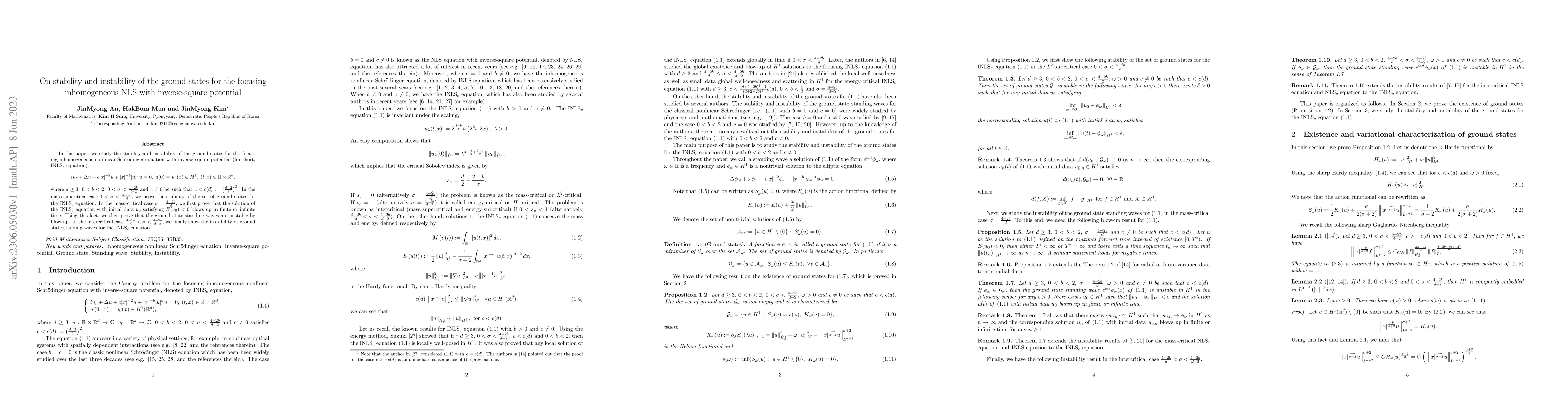 Thumbnail for On stability and instability of the ground states for the focusing
  inhomogeneous NLS with inverse-square potential