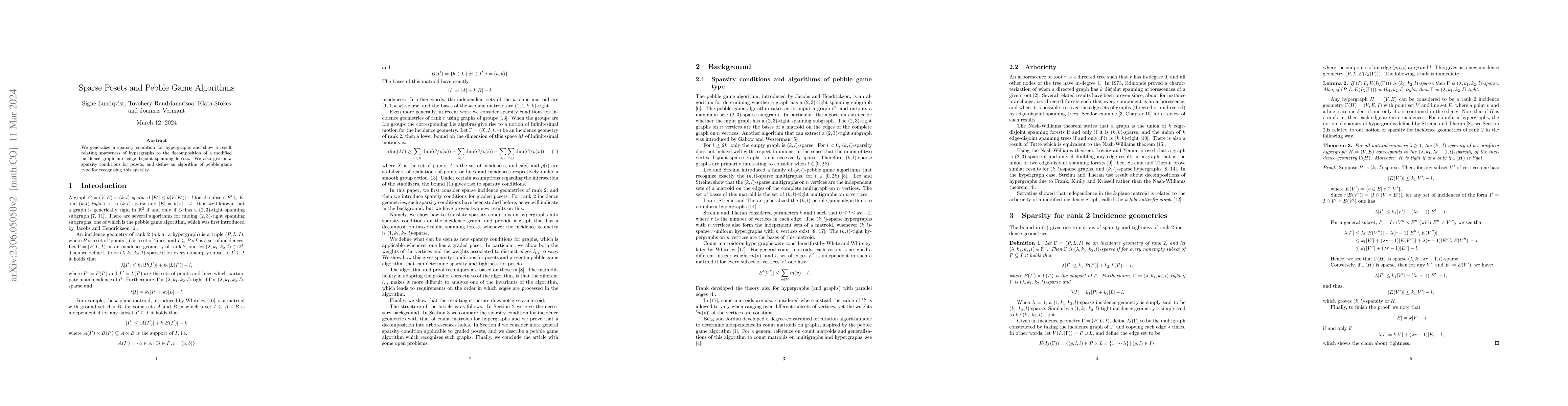 Thumbnail for Sparse Incidence Geometries and Pebble Game Algorithms