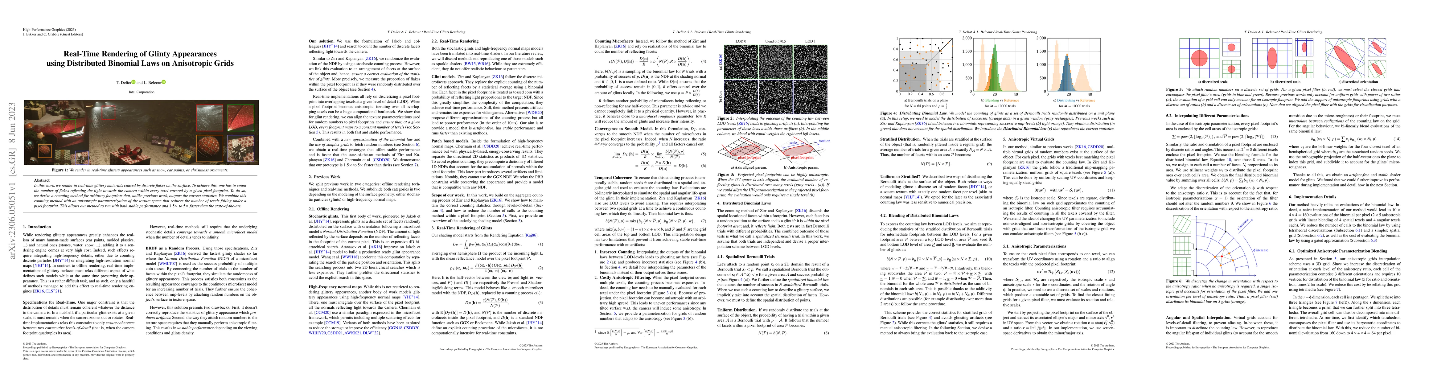 Thumbnail for Real-Time Rendering of Glinty Appearances using Distributed Binomial
  Laws on Anisotropic Grids