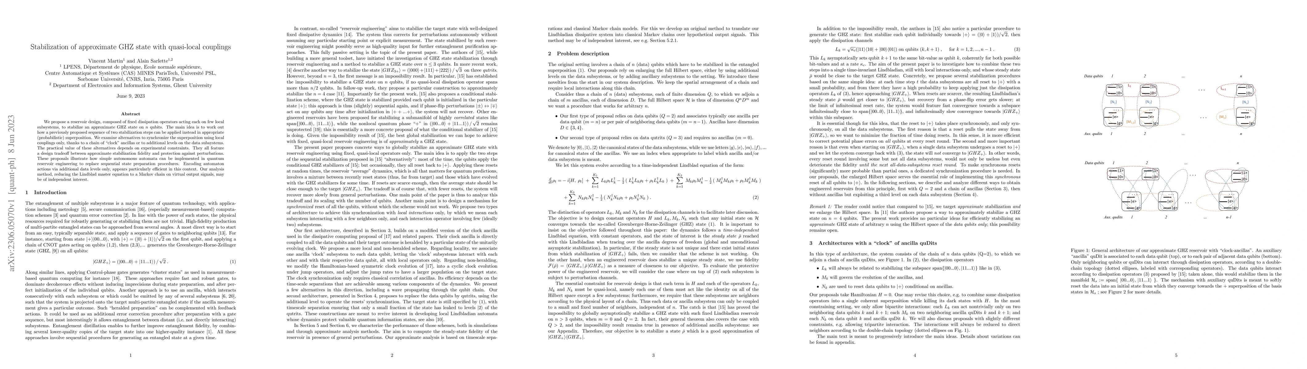 Thumbnail for Stabilization of approximate GHZ state with quasi-local couplings