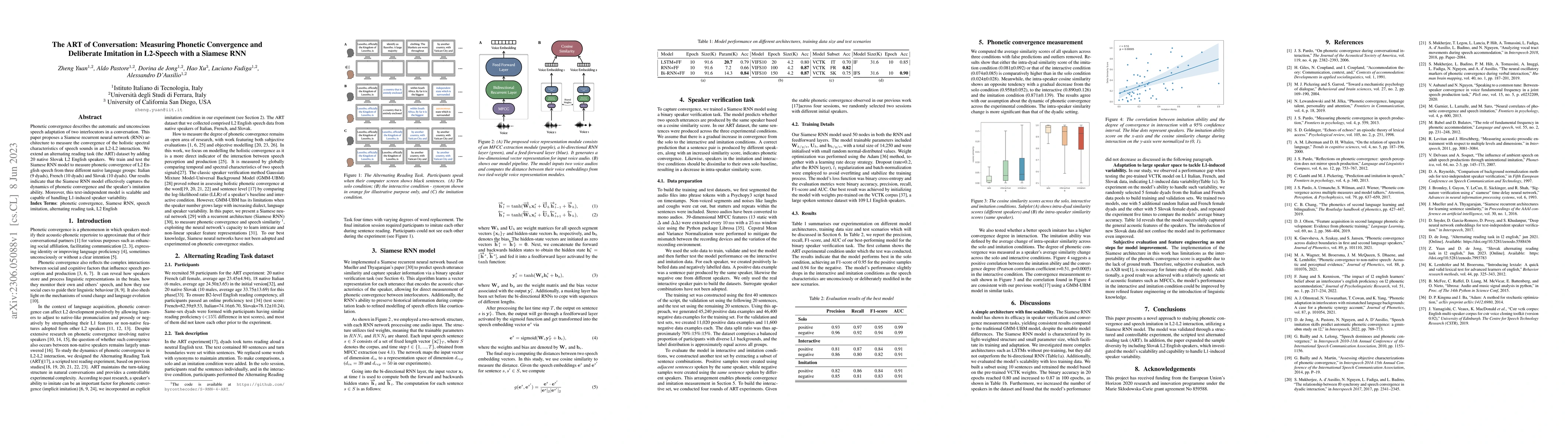 Thumbnail for The ART of Conversation: Measuring Phonetic Convergence and Deliberate
  Imitation in L2-Speech with a Siamese RNN