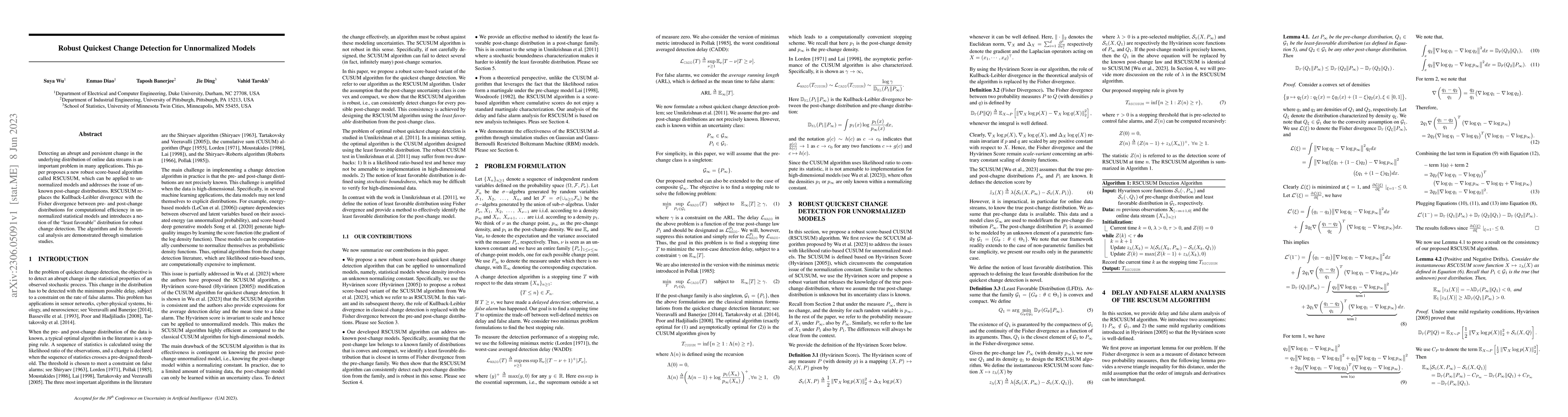 Thumbnail for Robust Quickest Change Detection for Unnormalized Models