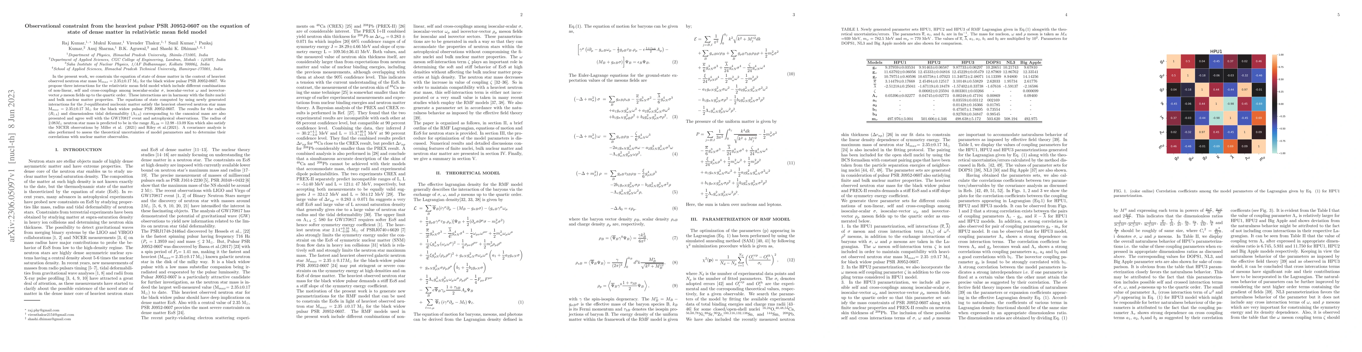Thumbnail for Observational constraint from the heaviest pulsar PSR J0952-0607 on the
  equation of state of dense matter in relativistic mean field model