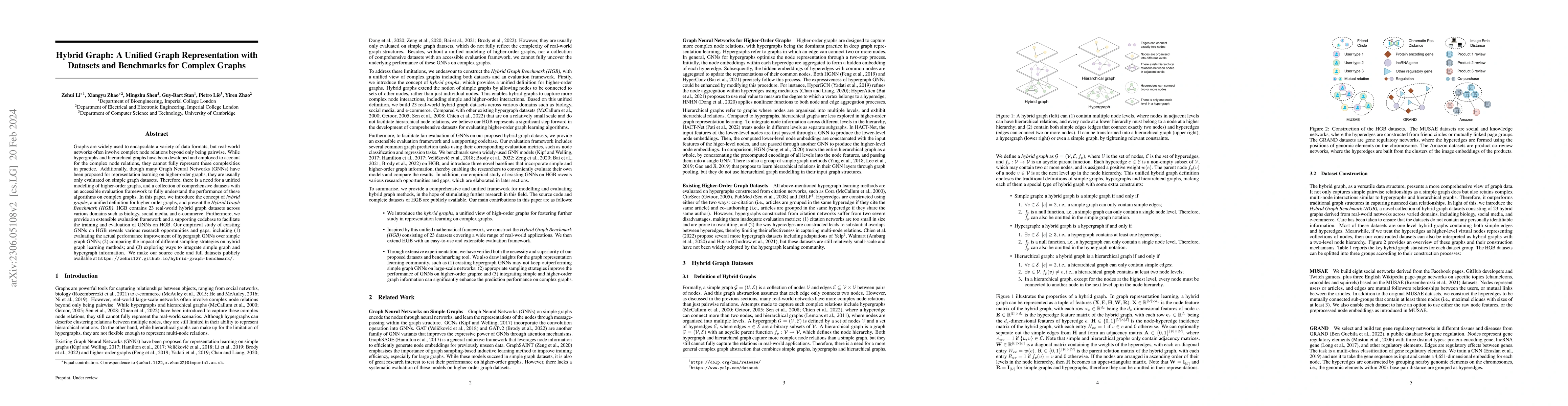 Thumbnail for Hybrid Graph: A Unified Graph Representation with Datasets and
  Benchmarks for Complex Graphs