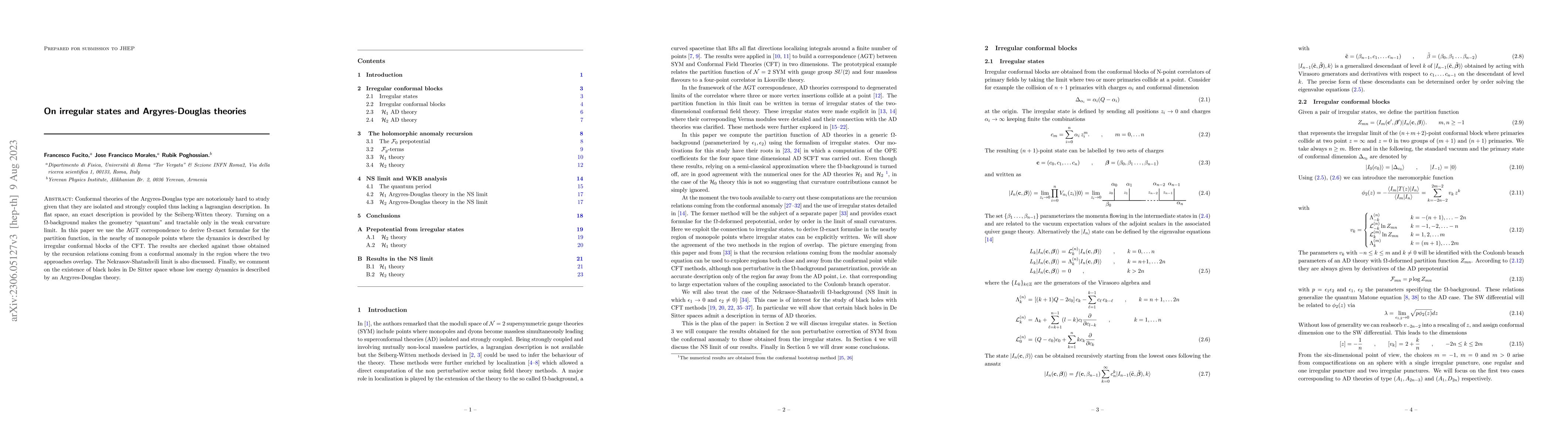 Thumbnail for On irregular states and Argyres-Douglas theories