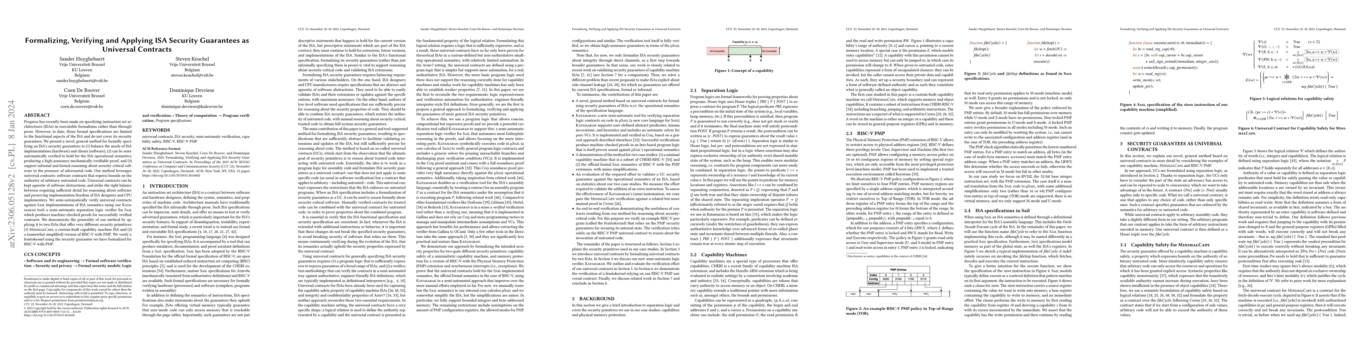 Thumbnail for Formalizing, Verifying and Applying ISA Security Guarantees as Universal
  Contracts
