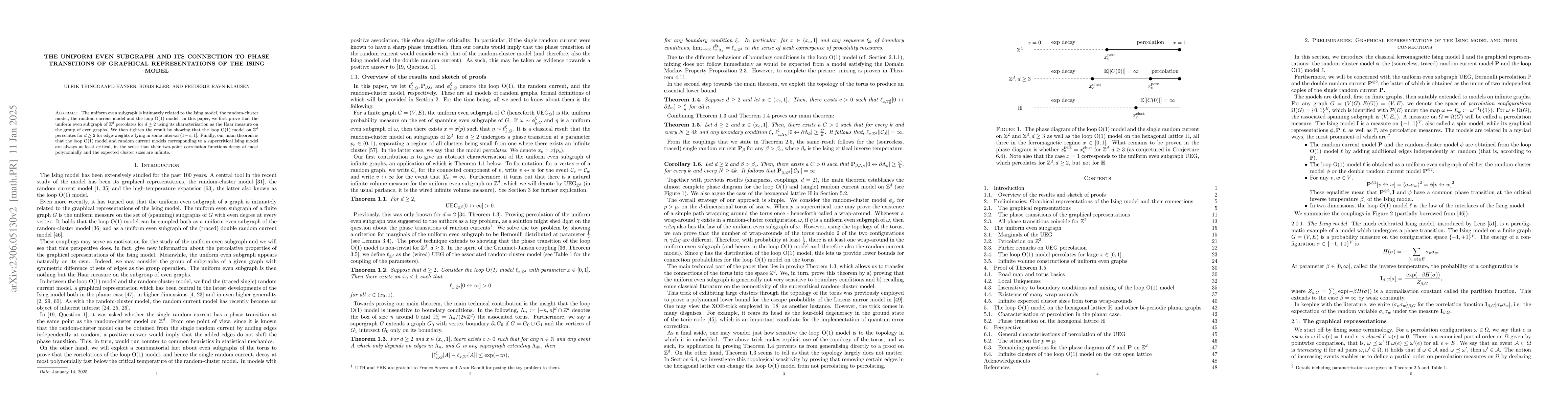 Thumbnail for The Uniform Even Subgraph and Its Connection to Phase Transitions of
  Graphical Representations of the Ising Model