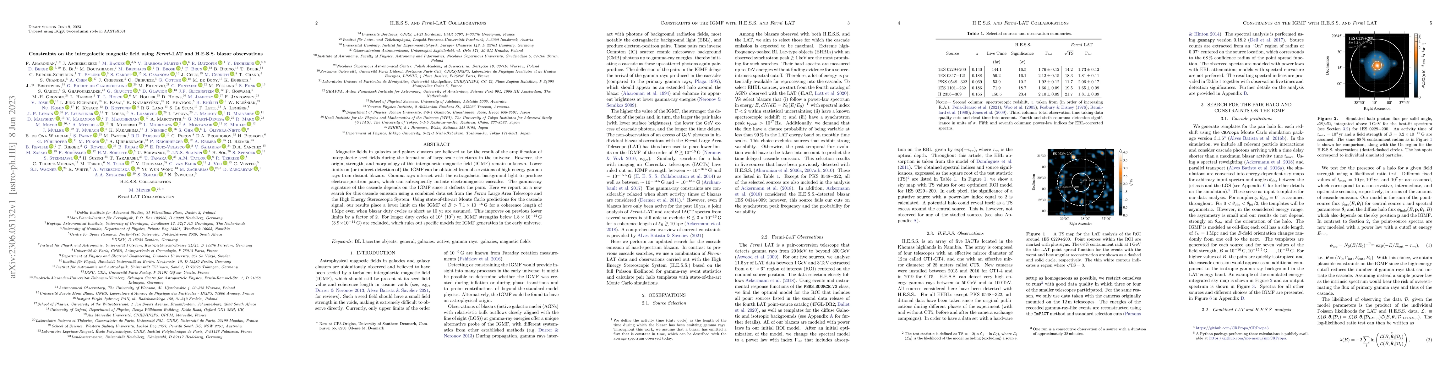 Thumbnail for Constraints on the intergalactic magnetic field using Fermi-LAT and
  H.E.S.S. blazar observations