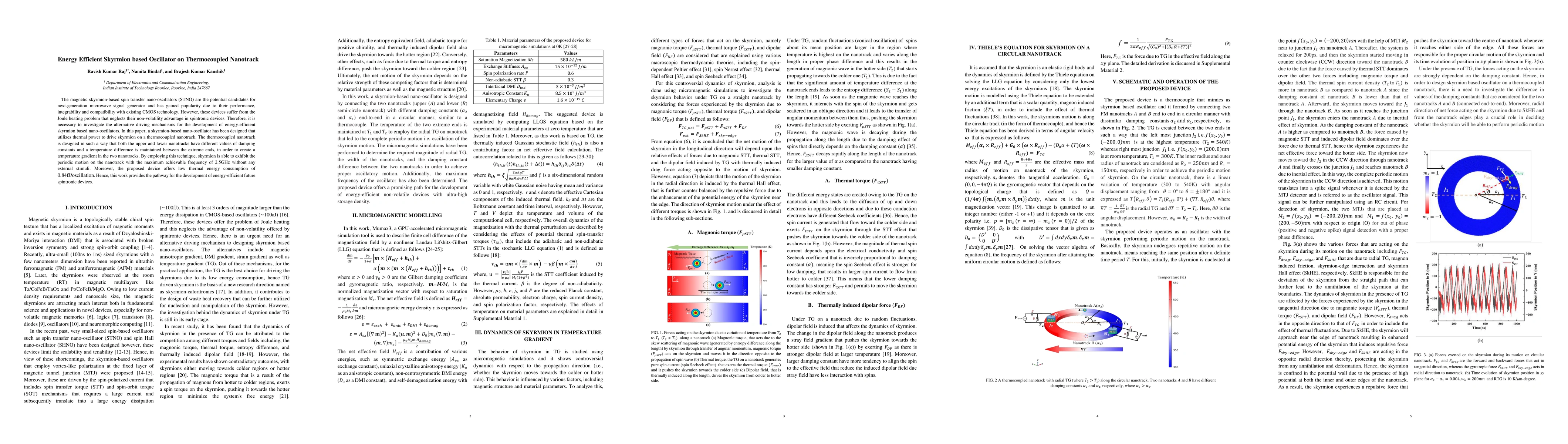 Thumbnail for Energy Efficient Skyrmion based Oscillator on Thermocoupled Nanotrack