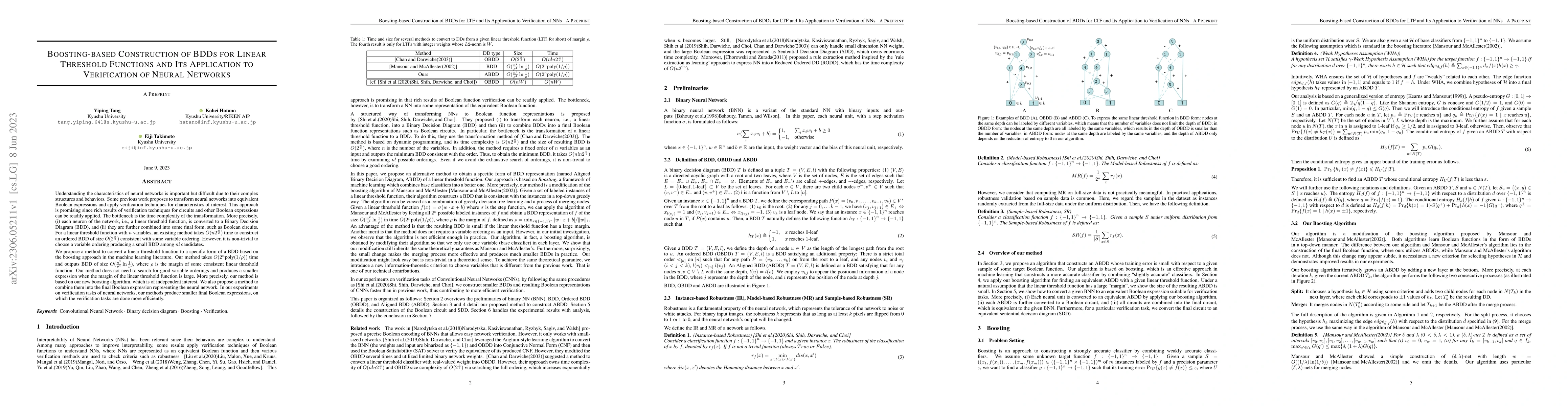 Thumbnail for Boosting-based Construction of BDDs for Linear Threshold Functions and
  Its Application to Verification of Neural Networks