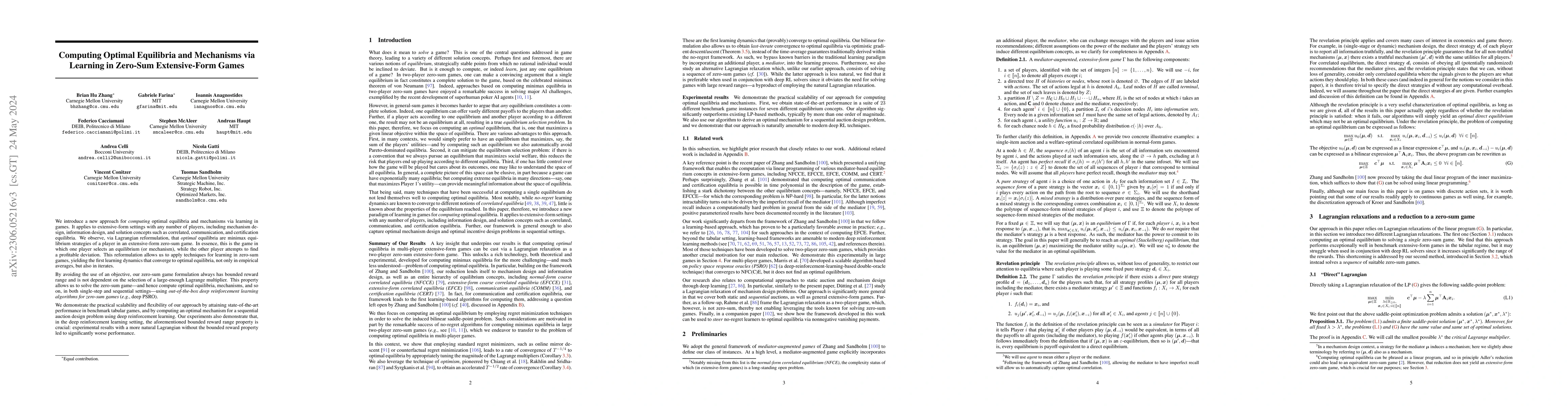 Thumbnail for Computing Optimal Equilibria and Mechanisms via Learning in Zero-Sum
  Extensive-Form Games