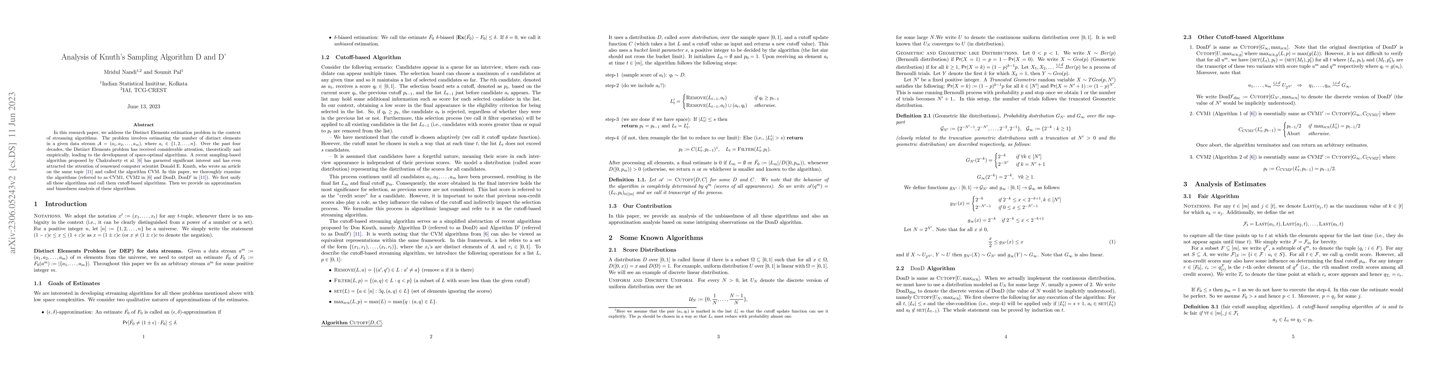 Thumbnail for Analysis of Knuth's Sampling Algorithm D and D'