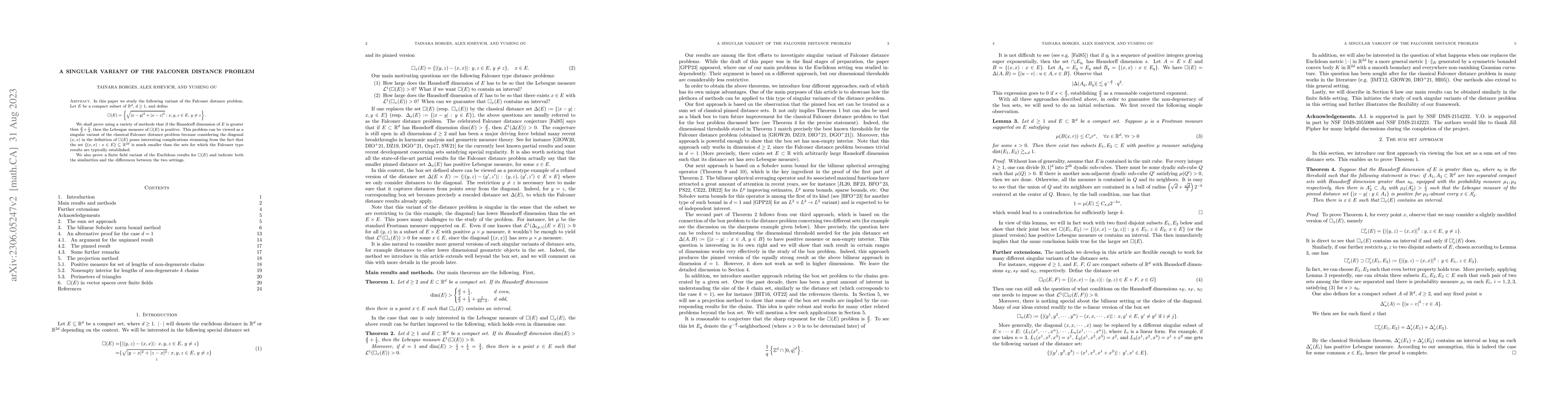 Thumbnail for A singular variant of the Falconer distance problem