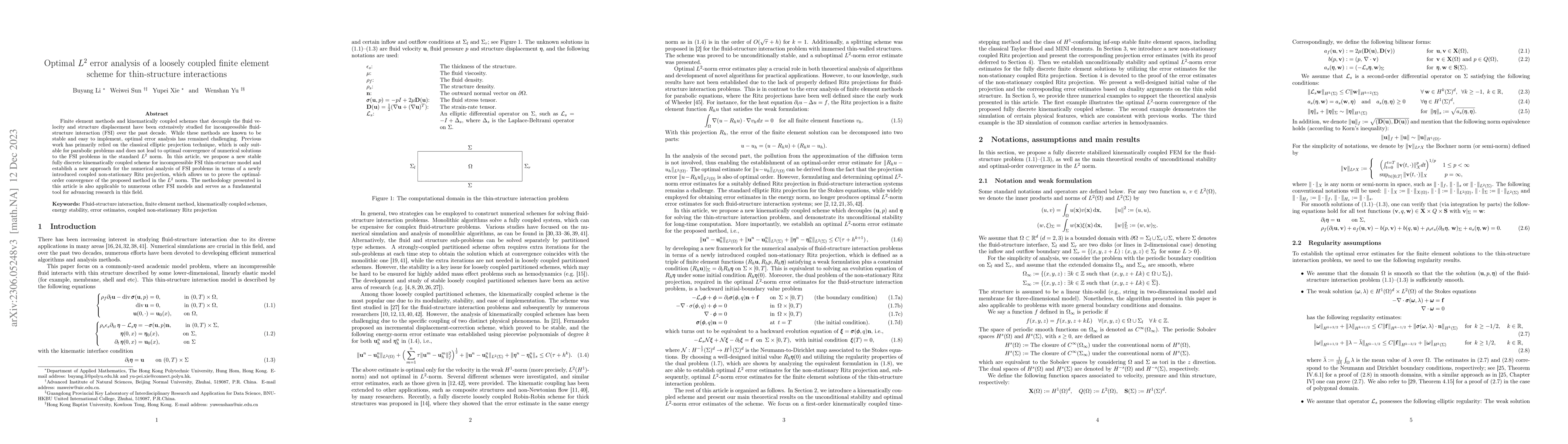 Thumbnail for Optimal $L^2$ error analysis of a loosely coupled finite element scheme
  for thin-structure interactions